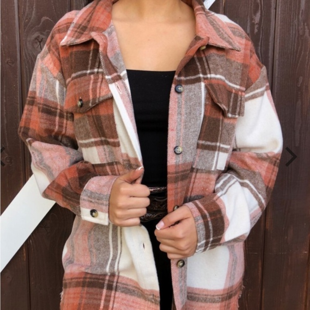 Blue B Yarn Dyed Plaid Shirt Jacket Shacket ( Rust/ Brown )